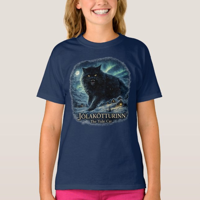 Jólakötturinn Yule Cat Island jul Folklore T Shirt (Framsida)