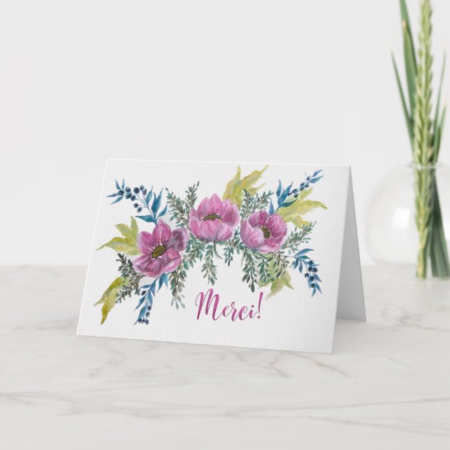 Jolie Anémone Ro Merci Carte de Remerciement Kort (Framsida)