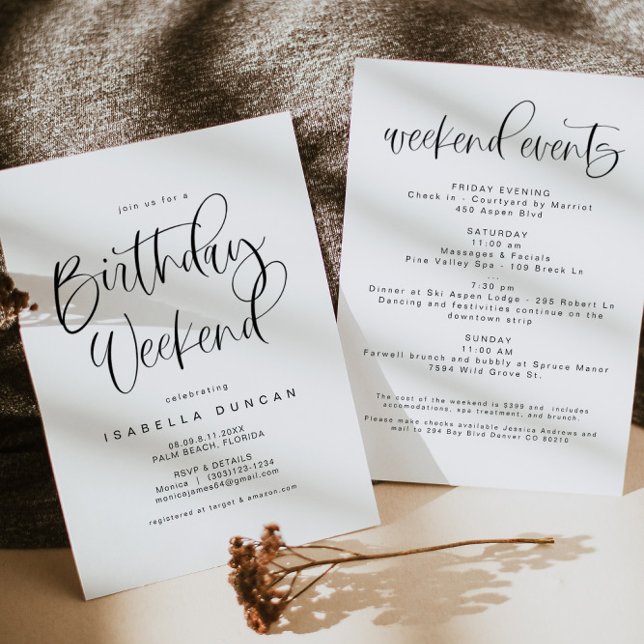 JOLIE Modern Bohemian Birthday Helg Itinerary Inbjudningar (Skapare uppladdad)