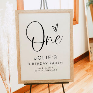 JOLIE Modern Boho One Heart First Birday Välkommen Poster