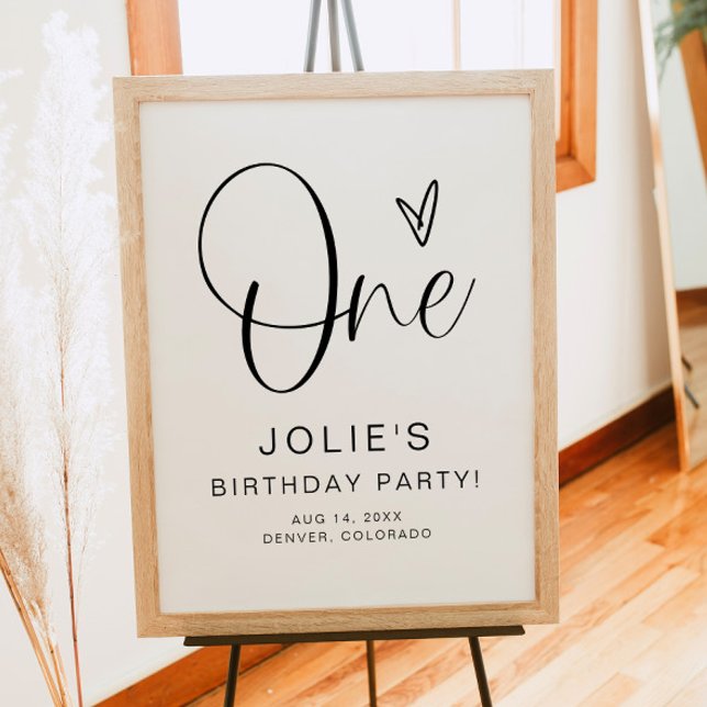 JOLIE Modern Boho One Heart First Birday Välkommen Poster (Skapare uppladdad)