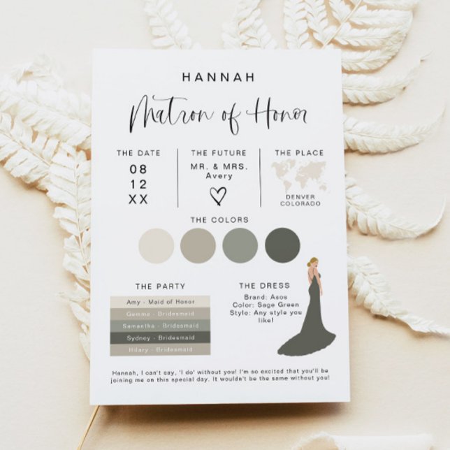 JOLIE Modern EDITABLE Bridesmaid Info Card Inbjudningar (Skapare uppladdad)