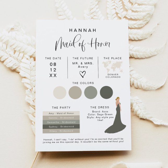 JOLIE Modern EDITABLE Maid of honor Info Card Inbjudningar (Skapare uppladdad)