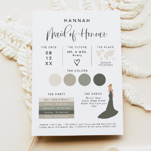 JOLIE Modern EDITABLE Maid of honor Info Card Inbjudningar