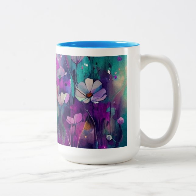 Jolie tasse de boisson avec fleures bleu Två-Tonad mugg (Höger)