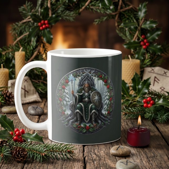 Jolkonung Vintersolstånd Brittisk Folklore Pagan Kaffemugg (The Holly King Winter Solstice Yule Gift for Whimsigoth and Dark Nature. British Pagan Celtic Myth)