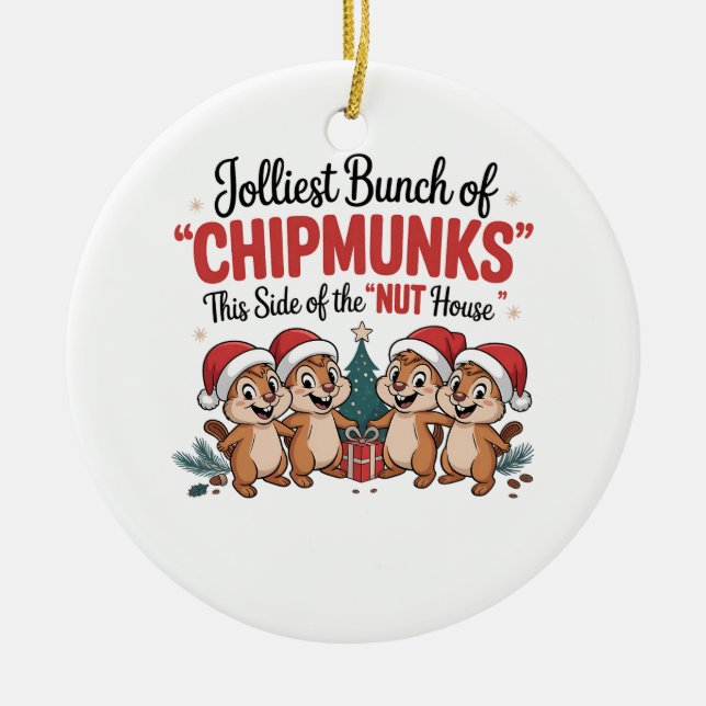 Jolliest Bunch of Chipmunks Funny Rodents Julafton Julgransprydnad Keramik (Framsidan)