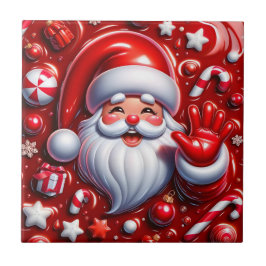 Jolly 3D Santa in Red Ceramic Tiles Kakelplatta