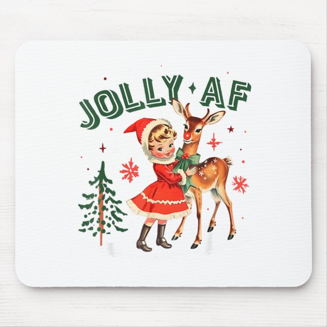 Jolly Af Christmas Retro 50s Cute Girl And Deer Vi Musmatta (Framsidan)