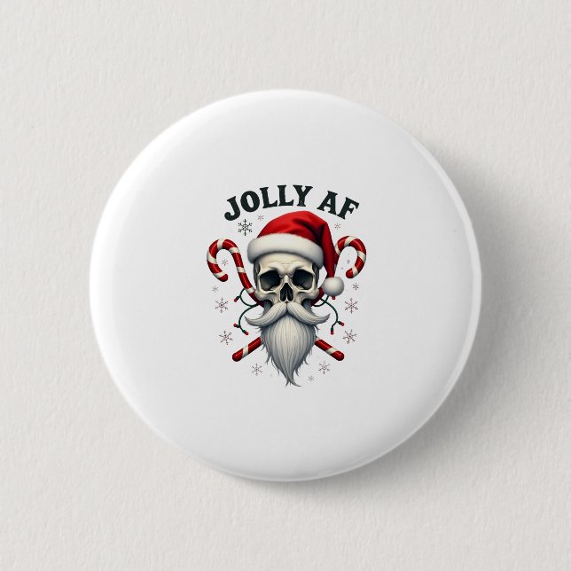 Jolly Af Christmas Skull Santa Hat Happy Xmas Holi Knapp (Framsida)
