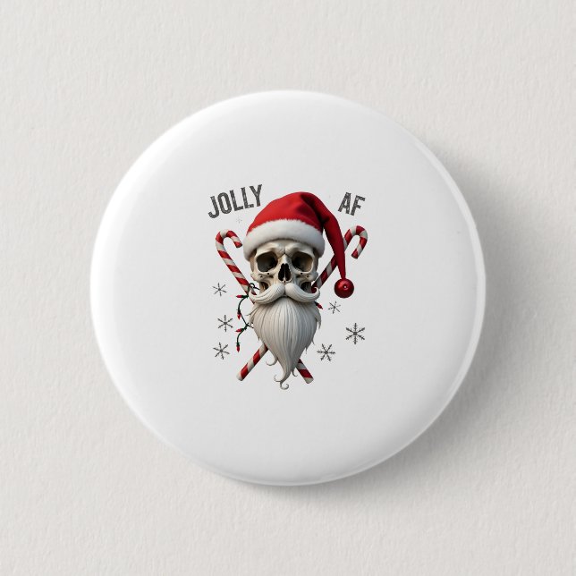 Jolly Af Christmas Skull Santa Hat Happy Xmas Holi Knapp (Framsida)