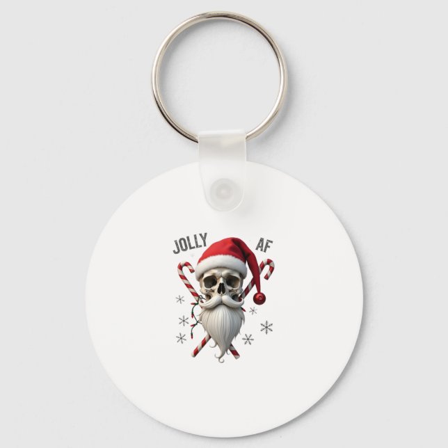 Jolly Af Christmas Skull Santa Hat Happy Xmas Holi Nyckelring (Framsida)