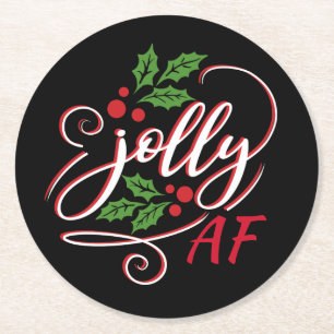 Jolly AF jul Holly Drinking Humor Underlägg Papper Rund