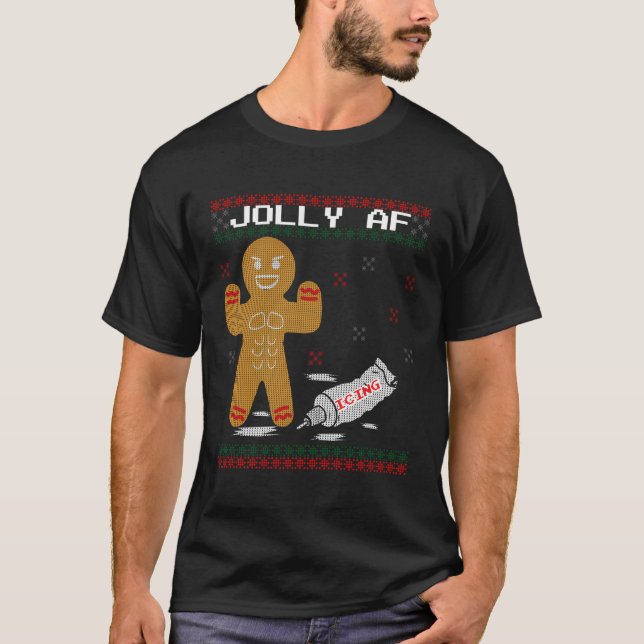 Jolly Af Pepparkaksgubbe Body Builder Ugly Christm T Shirt (Framsida)