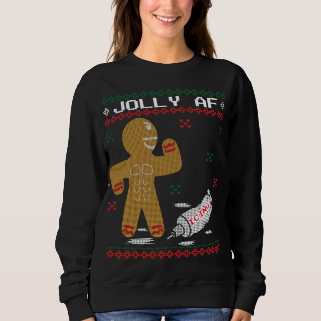 Jolly AF Pepparkaksgubbe Body Builder Ugly Christm T Shirt (Framsida)
