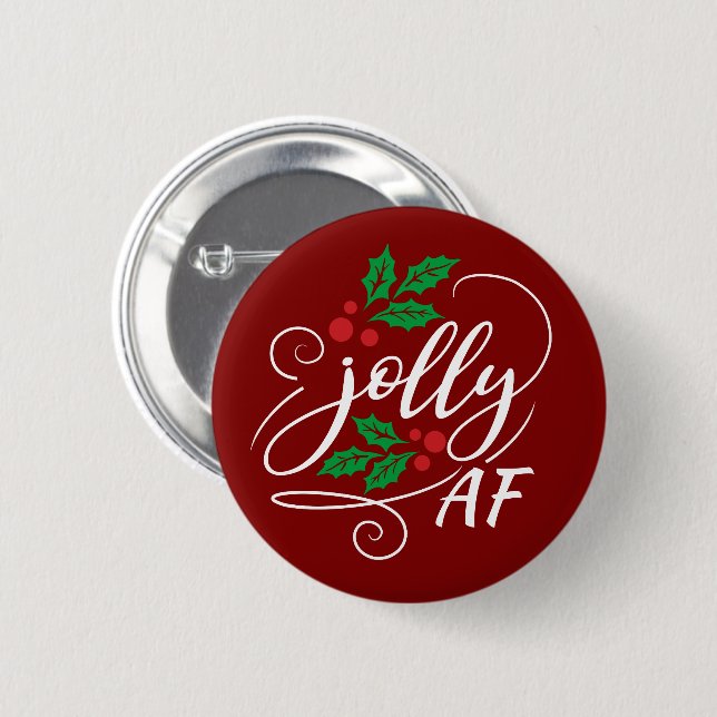 Jolly AF Red jul Holly Sarcastic Humor Knapp (Framsida & baksida)