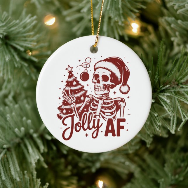 Jolly Af Skeleton Snarky Christmas Sarcastic Funny Julgransprydnad Keramik (Träd)