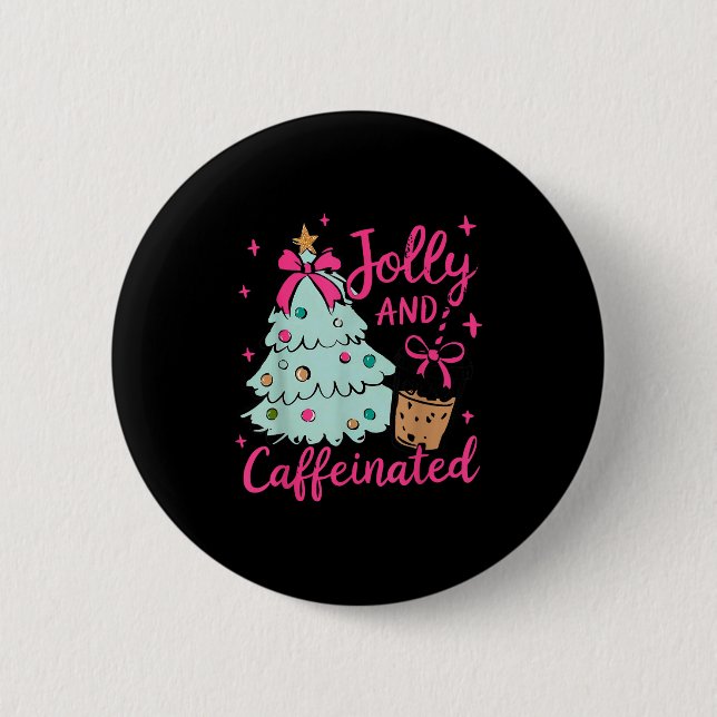 Jolly &amp; Caffeinated Coffee Coquette Bow Xmas T Knapp (Framsida)