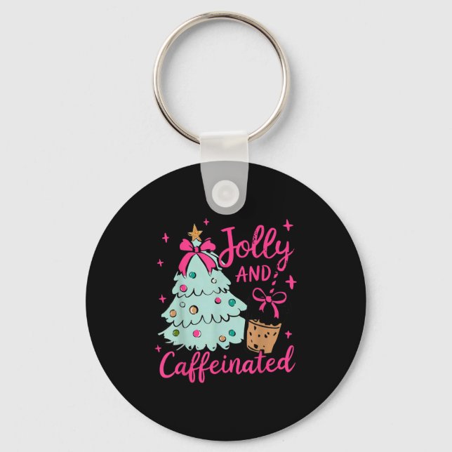 Jolly &amp; Caffeinated Coffee Coquette Bow Xmas T Nyckelring (Framsida)