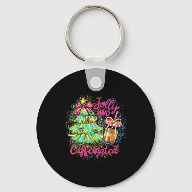 Jolly And Caffeinated Christmas Tree Coquette Bow  Nyckelring (Framsida)