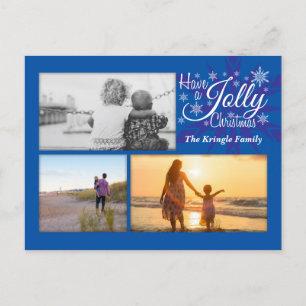 Jolly Blue Jul Snowflake Photo Postcard Helg Vykort