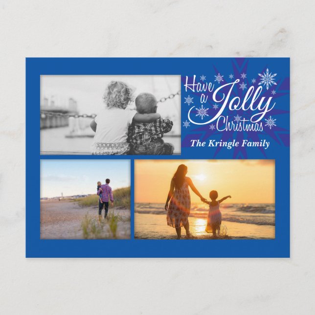 Jolly Blue Jul Snowflake Photo Postcard Helg Vykort (Framsida)