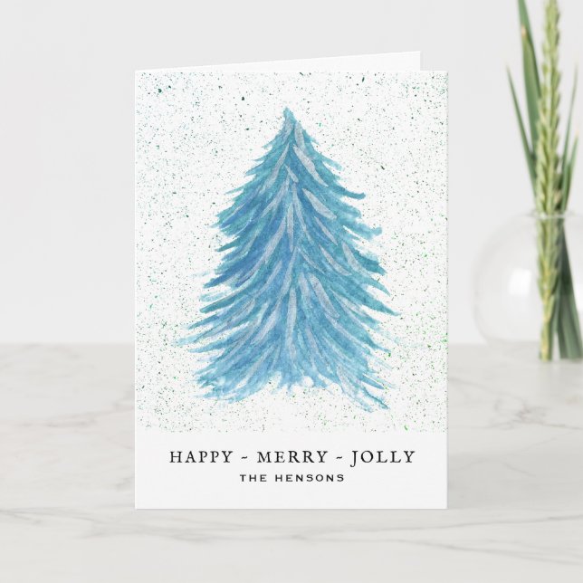 Jolly Blue Julgran Watercolor Teckning Helgkort (Framsida)