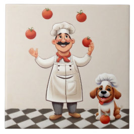 Jolly Chef: French Cook Juggling Tomatoes with dog Kakelplatta