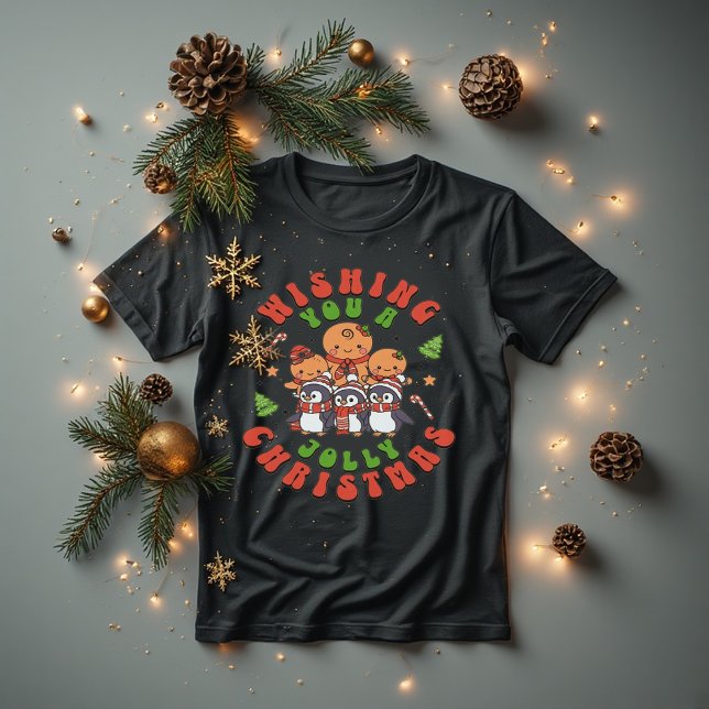 Jolly Christmas Cute Gingerbread & Penguin T Shirt (Skapare uppladdad)