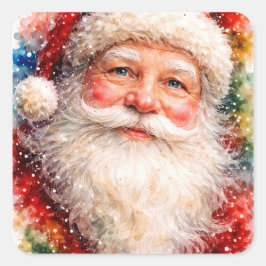 Jolly Christmas Santa Portrait Fyrkantigt Klistermärke