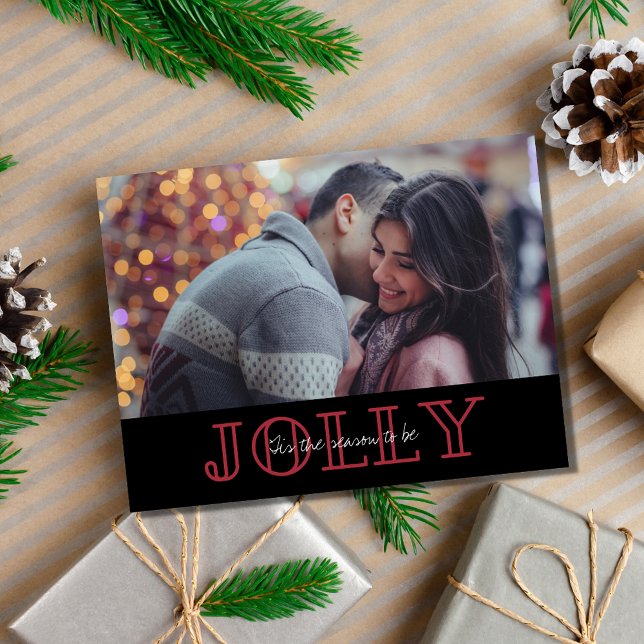 Jolly Couple Photo Julbudget Helg Vykort (Jolly Couple Photo Christmas Budget Holiday Postcard)