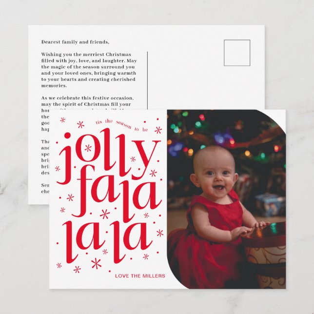 Jolly Fa La La Whimsical Photo Helgdag Postcard Helg Vykort (Fram/baksida)