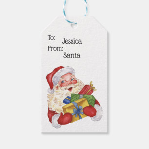 Jolly Gamla Jultomten med Personlig Gift med gåvor Presentetikett