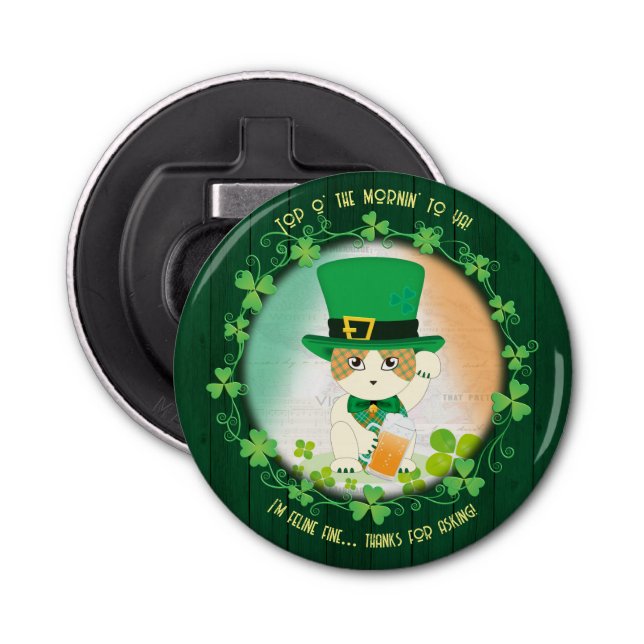 Jolly Ginger Tabby Irish Cheer Flasköppnare (Framsidan)