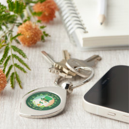 Jolly Ginger Tabby Irish Cheer Swirl Silverfärgad Nyckelring