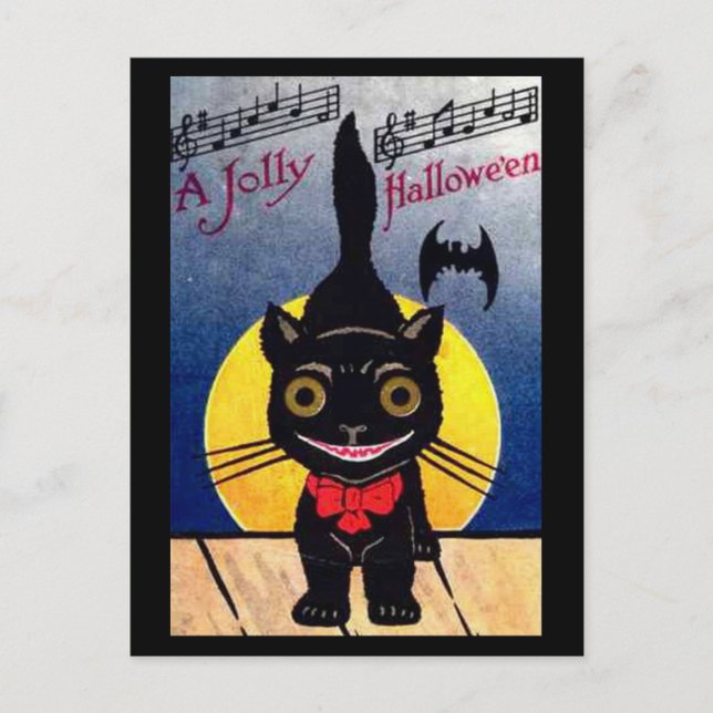 Jolly Halloween Cat och Fladdermus Helg Vykort (Framsida)
