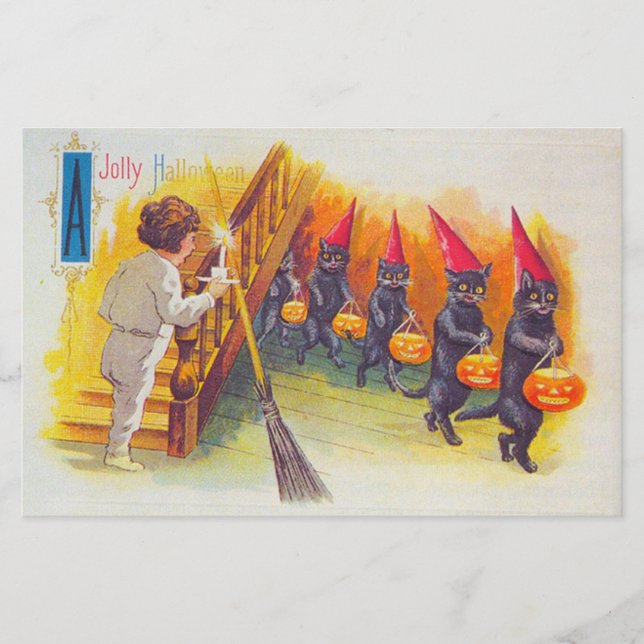 Jolly Halloween (Svarta katter) Brevpapper (Framsida)
