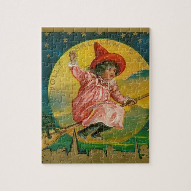 Jolly Halloween vintagehäxa Pussel (Vertikal)