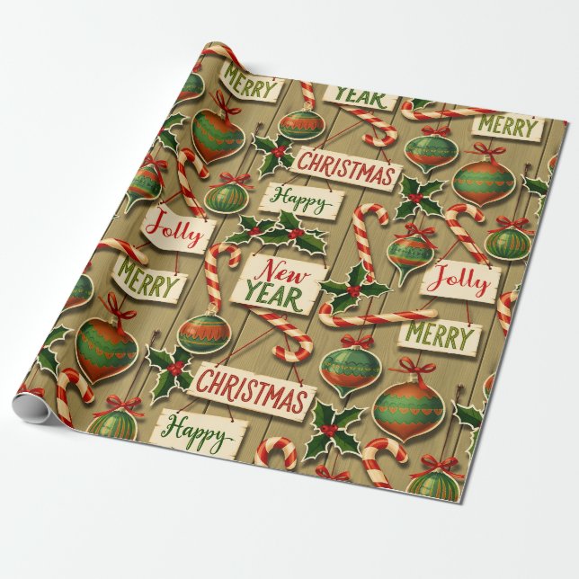 Jolly Helgdag Jumble Sepia Tone Presentpapper (Utrullad)