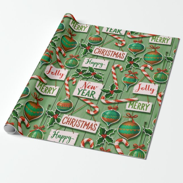 Jolly Holiday Jumble Green Presentpapper (Utrullad)