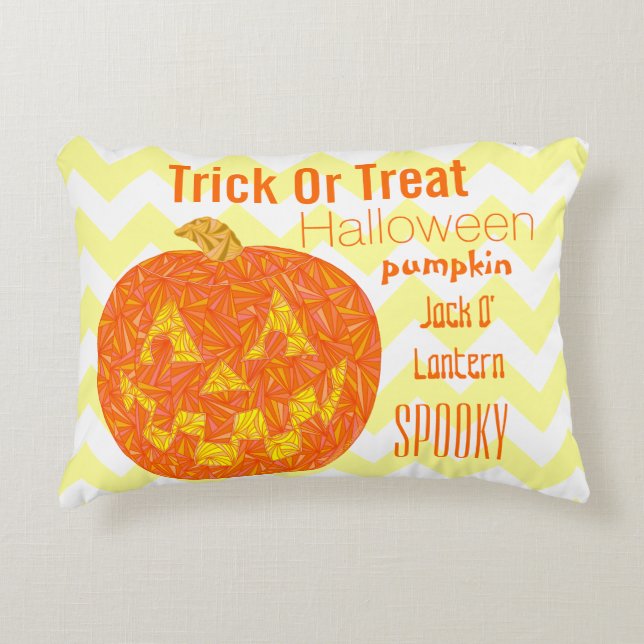 Jolly Jack o lantern Halloween Pumpkin Chevron Prydnadskudde (Framsidan)