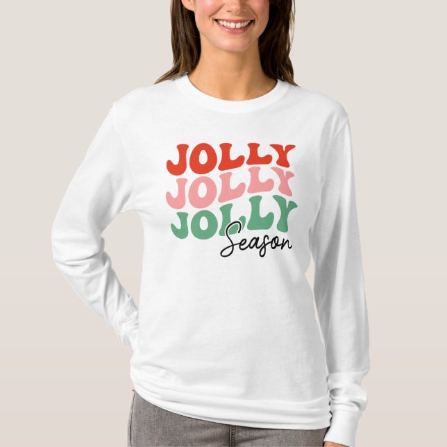 Jolly Jolly Season Retro Helgdag Typography T Shirt (Framsida)