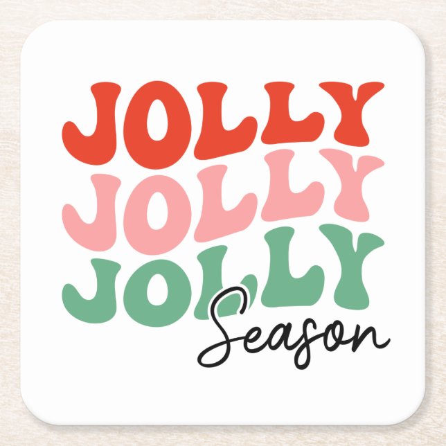 Jolly Jolly Season Retro Helgdag Typography Underlägg Papper Kvadrat (Framsidan)