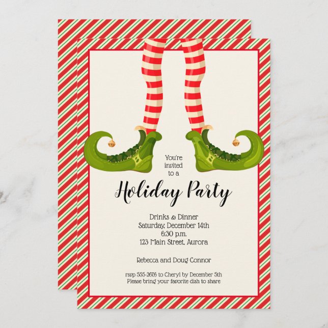 Jolly Jul Elf Ben Helgdag-inbjudningar (Fram/baksida)