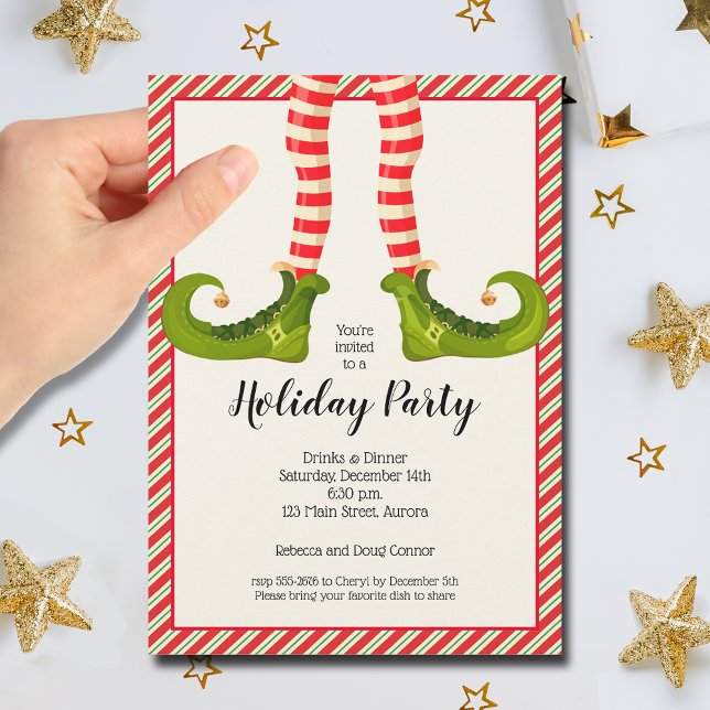 Jolly jul Elf Ben Helgdag Inbjudningar (Jolly Christmas Elf Legs Holiday Party Invitations)