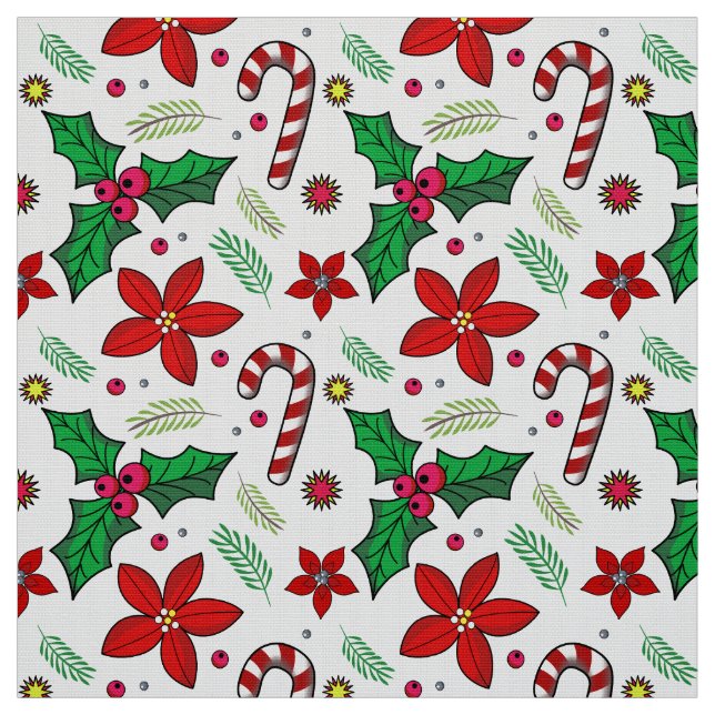 Jolly jul Poinsettia Holly Candy cane Tyg (Prov)