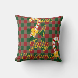 Jolly Jul Red Grönt Checker Play Candy cane Kudde