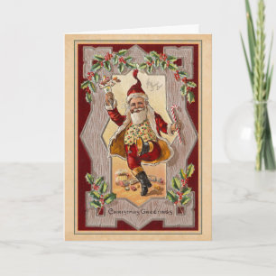 Jolly jul Santa som för vintage dansar en pimpel Helgkort