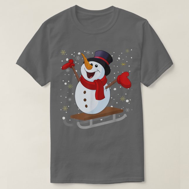 Jolly jul Snögubbe Sledding Tobogganing Winte T Shirt (Design framsida)