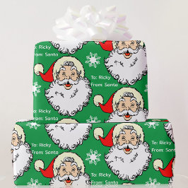 Jolly Jultomten Add Child's Namn Red & Grönt Presentpapper
